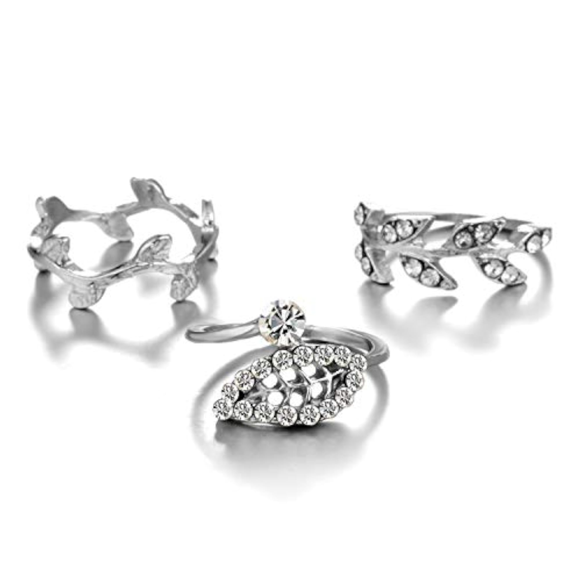 Bohemian Oxidised Silver Leaf Shaped Stack Rings for Women