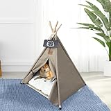 Meowmellow Tipi Zelt für Haustiere Hundezelt Katzenzelt mit Plüschkissen Haustierzelte Häuser für Katzen und Hunde Hundehöhle und Haustierhäuser Wegklappen Haustier Zelt Möbel 60x60x70cm