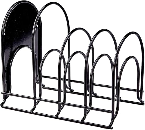 Image of Heavy Duty Dish Rack Organizer - 5 Tier Slot Cookware Holder, Space-Saving Black Iron Stand for Countertop, 10.5 inch L x 7.5 inch W x 12 inch H