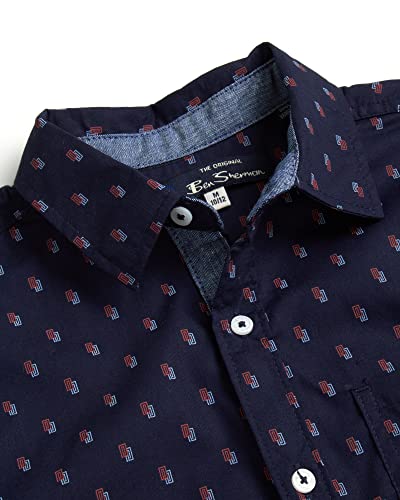 Ben Sherman Boys? Shirt ? Casual Short Sleeve Button Down Collared Shirt (Size: 4-18), Size 14-16, Navy Shapes #TOP2