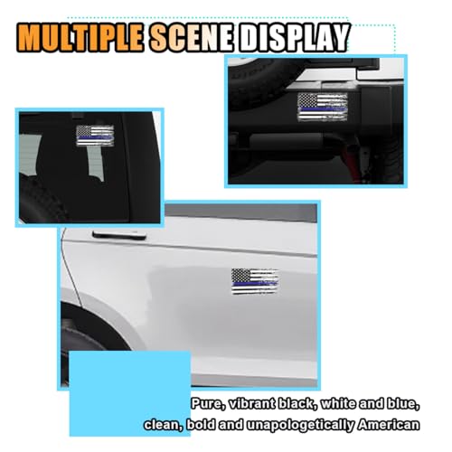 Image of American Flag Decal Thin Blue Line Sticker, 5.9 inchx3.3 inch Blue Lives Matter Flag Sticker Vinyl US Flag Decal - Support Police Law Enforcement Officer Sticker for Car, Truck, Window, Bumper (Tattered Flag)