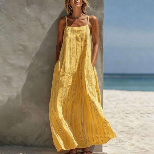 Robe maxi à rayures verticales et bretelles spaghetti