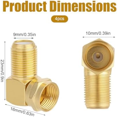 BTFO 4pcs RG6 90 Degree Coax Connectors, Weather-Resistant F Type Male to Female Right-Angle Flat Coaxial Cable Extender Compression Connector Adapter for RG6 Shield Cables HD TV Satellite Antennas