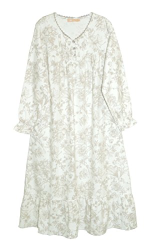La Cera Women's Flannel Gown Plus Size 1X Taupe Floral #TOP28