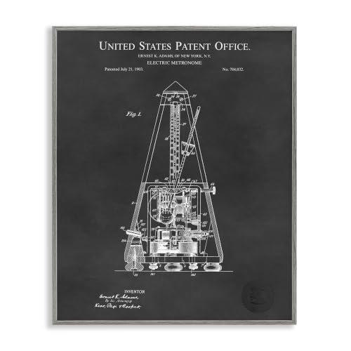 Vintage Metronome Blueprint Diagram, 11 x 14 Inch Framed Giclée Print