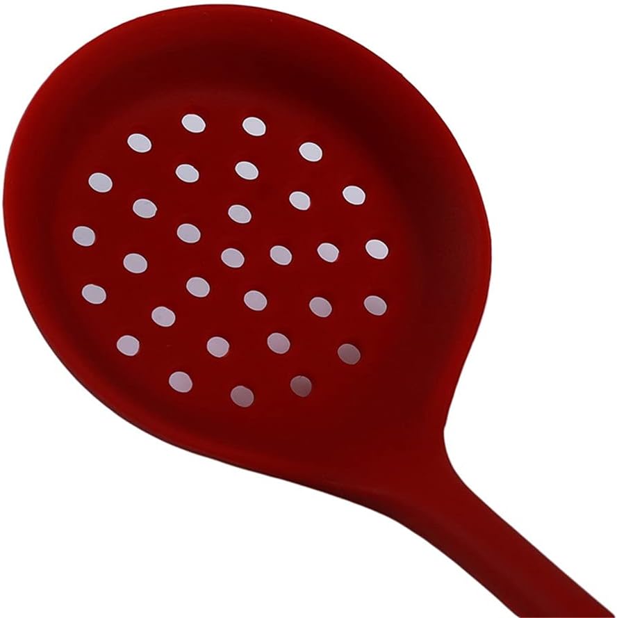 Long Handle Silicone Strainer Heat Resistant Filter Spoon Mesh Skimmer Oil Colander Kitchen Tool(Black)
