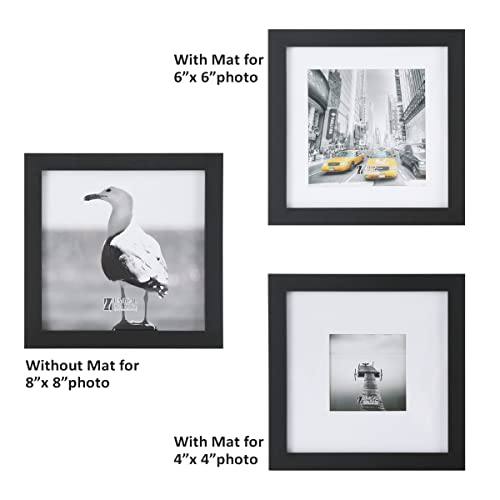Umical 8X8 Picture Frames Set Of 2 Display 6X6 Or 4X4 Pictures With Mat Or 8X8 Pictures Without Mat Square Wood Black Photo Frames With Hd Plexiglass For Tabletop Stand And Wall Mounting #TOP1