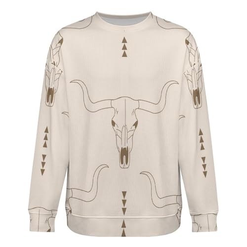 Mens Sweater Western Cow Skull Men's Crewneck Pullover Sweaters Lightweight Crew Necks Sweatshirts3