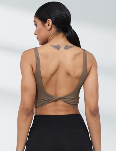 Image of LUYAA Womens Workout Sports Bras Backless Padded Yoga Tank Tops Crop Twist Low Back Cami Bra for Gym