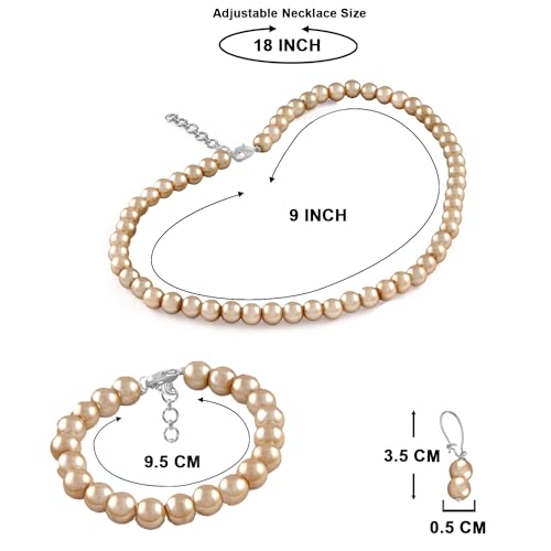 Image of JFL Combo Imitation 6mm Round Pearl Necklace Set Moti Mala Pearl Set With Earrings,Bracelet Handcrafted Jewellery for Less