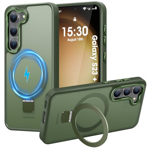 HuwaiH Coque pour Samsung Galaxy S23 Plus, Magnétique Robuste Anneau de Support Invisible, Protection Militaire, étui Antichoc pour Samsung S23 Plus(Vert...