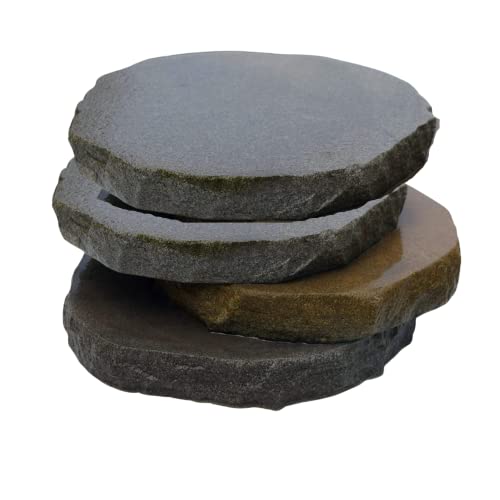 Splittprofi 4 Stück Trittplatte aus Naturstein grau braun ca. D= ca. 30cm Trittstein Stepstone rund 4 Stück Kanten gebrochen Cover