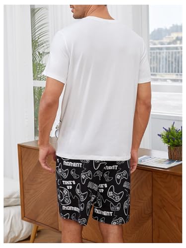 Image of Verdusa Men's Pajamas Set 2 Piece Pjs Sets Short Sleeve Letter Print Tee and Short Lounge Set