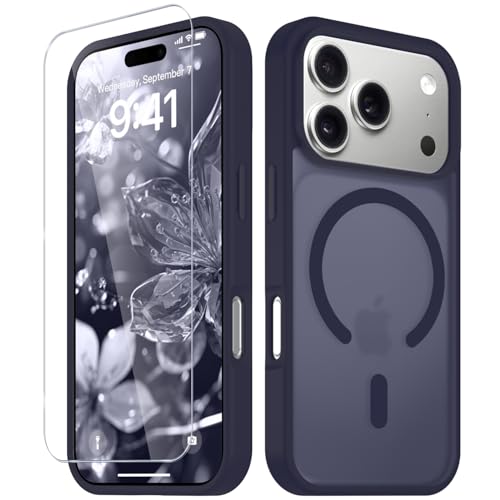 Image of YENAPOON for iPhone 17 Pro Case, Matte Magnetic Phone Cover [with 1 Screen Protector] [Support for MagSafe] [Shockproof Military Grade Protection] Translucent Frosted Back, Deep Purple