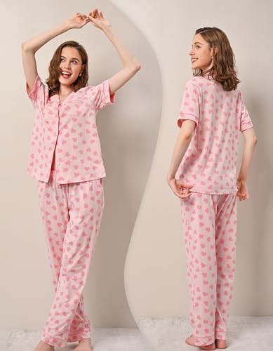 Image of NAP BOUND 100% Cotton Women's Pajama Sets Short Sleeve Button Down Soft Pjs 2 Piece Lounge Set with Pocket Nightwear XS-XXL