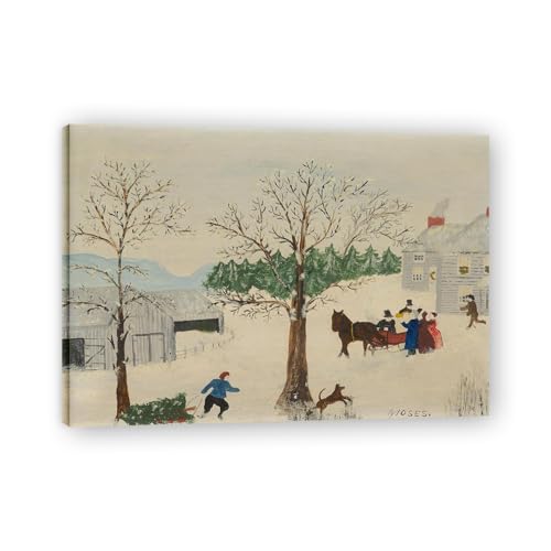 Photo sur Toile Maison pour Noël de Grandma Moses pour décorer un salon chaleureux