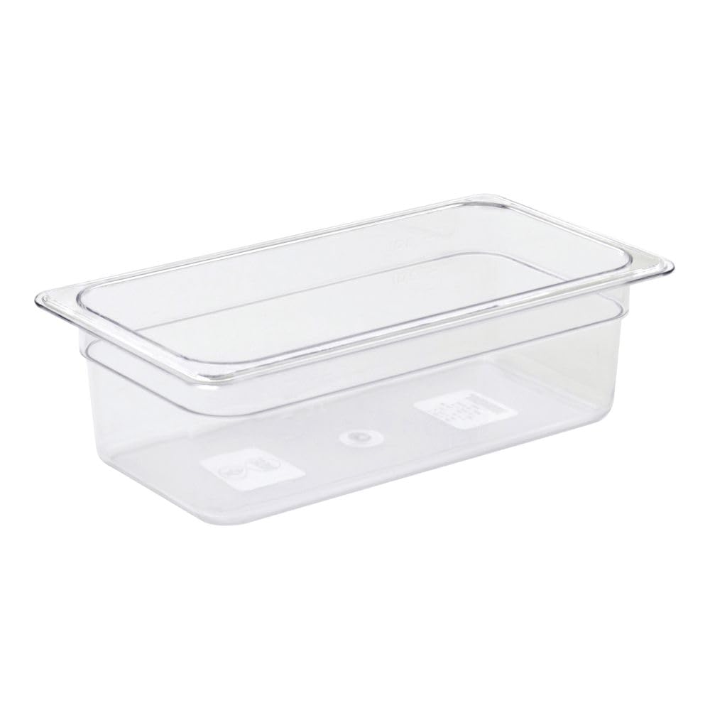 Third-Size Clear Polycarbonate Cold Food Pan - 12 4/5" L x 6 15/16" W x 4" D by HUBERT – Polycarbonate, Clear, Model 0107014-C