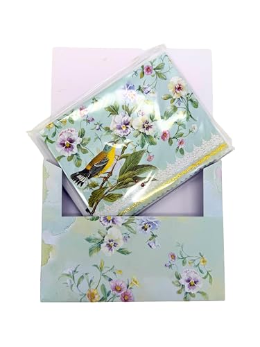 Image of Poster Foundry Set of 3 - Pansy Flower and Warbler Bird Boxed Note Cards by Carol Wilson. 10 embossed 4x5 Die-Cut Notecards and Matching Envelopes in Decorative Gift Box with Magnetic Flap. NCP2449
