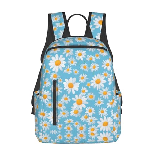 Sac à dos imprimé marguerite blanche bleu clair léger et polyvalent