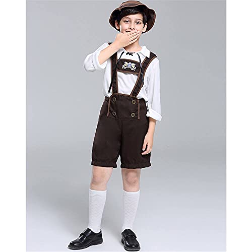GIVBRO Oktoberfest Lederhosen kostuum met shirt Alpine Hoed traditionele Beierse bierjongen broek T-shirt voor Halloween party Dress Up - Afbeelding 4