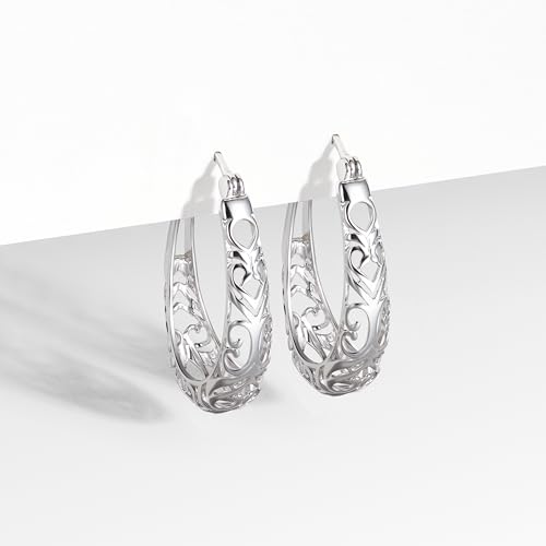 Amazon Essentials Sterling Silver Filigree Oval Hoop Earrings (previously Amazon Collection)4