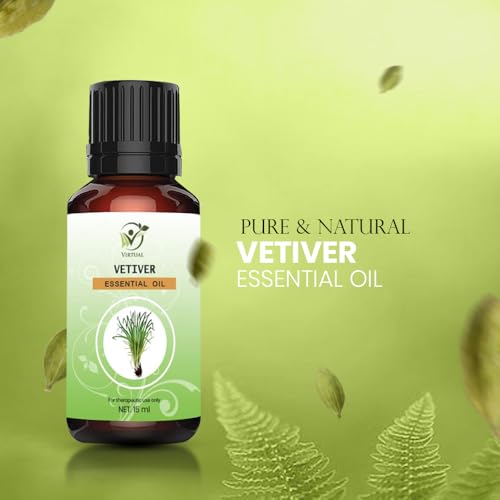 Image of VIRTUAL Vetiver Essential Oil Hair Growth, Hair Fall Control and Nourishment, Skin Care|Natural Therapeutic Grade|Organic 100% Pure, Natural, Long-lasting Aroma(15 ml)