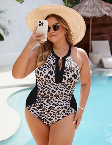 BMJL One Piece Swimsuit Women Tummy Control Modest Plus Size Bathing Suits Full Coverage Retro Color Block Swimwear2