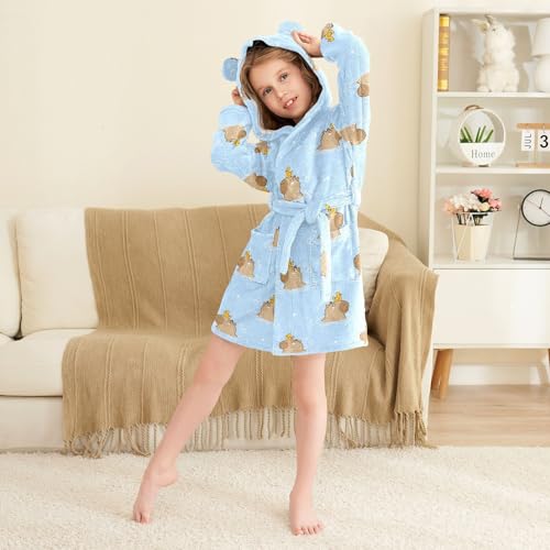 Toddler Baby Hooded Bathrobe for Boys Girls Soft Plush Bath Towel Robe with 2 Pockets for 2-12 Years2