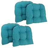 Blazing Needles U-Shaped Microsuede Tufted Dining Chair Cushions (Set of 4), 19', Aqua Blue