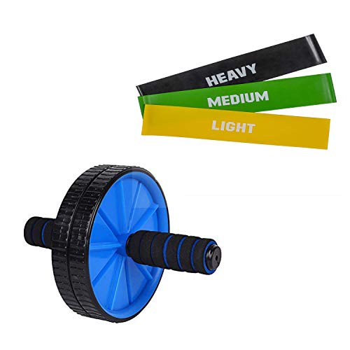 VIRTUAL WORLD roller for Abdominal Stomach Exercise Training with Knee Mat Steel Handle for Men and Women Resistance Loop Bands Multicolor