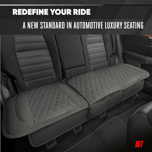 Image of Motor Trend Rear Seat Cushion - Gray Diamond Stitched Faux Leather Rear Seat Cover for Cars, Trucks, SUVs - Padded, Waterproof, Non-Slip Back Seat Cover with Storage Pockets