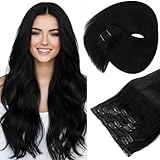 Sunny Hair Clip in Hair Extensions Straight Human Hair Clip in Extensions Remy Clip in Hair Extensions Real Human Hair Extensions Clip ins Full Head Jet Black for Women 28inch