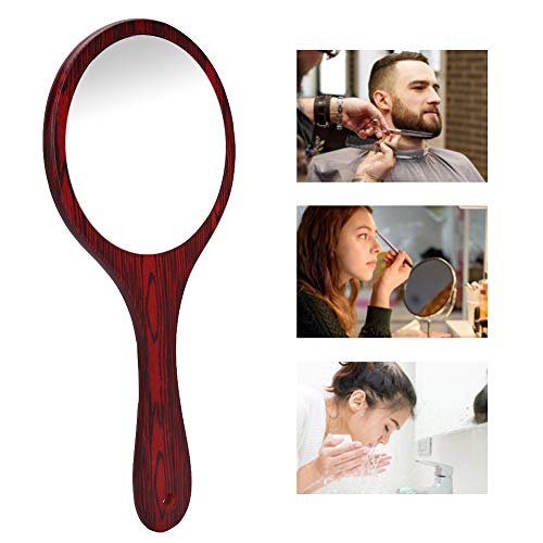 Hand Mirror, Hairdressing Mirror, Vintage Hairdressing Mirror Hand Held Mirror Handheld Mirror With Wood Handle Self Haircut Mirror Hand Mirrors With Handle For Salon Barbers Hairdressers(Red) #TOP1