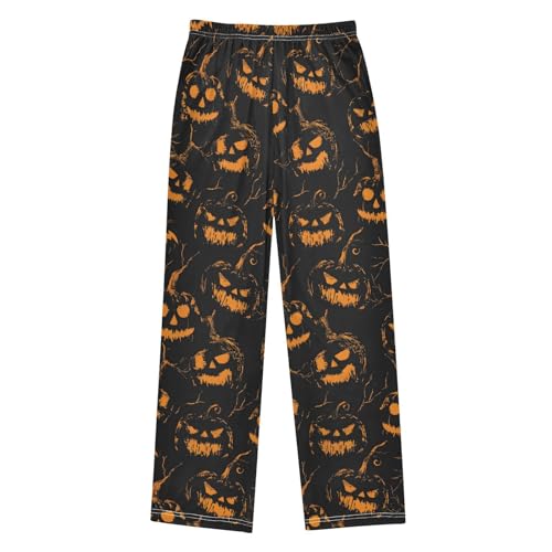Halloween Pajama Pants Pumpkin Black Background Long Sleep Pants Lounge Bottoms2