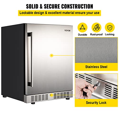 Vevor 24'' Built-In Beverage Cooler, 5.3 Cu.ft. Stainless Steel Beverage Refrigerator W/Embraco Compressor, 142 Can Beer Fridge For Home Bar Office Outdoor Indoor Use, 150L, Black & Silver #TOP4