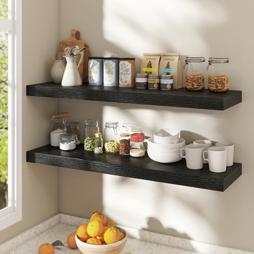 Image of Dreamland 40 Inch Black Floating Shelves for Wall,8 Inch Deep Floating Shelves,40 inch W x 8 inch D Wall Shelves for Bedroom,Living Room, Kitchen,Bathroom,Set of 2