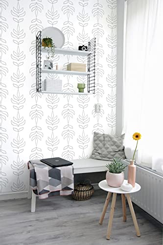 Feisoon 17.3"X118" White And Black Wallpaper Peel And Stick Wallpaper Grey Leaf Stripe Wallpaper Self Adhesive Wallpaper Removable Wallpaper Waterproof Wallpaper For Wall Furniture Cabinet Decor Vinyl #TOP7