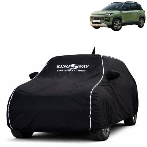 Image of KINGSWAY Super Waterproof Car Cover Only with Hyundai Exter (Year 2023 Onwards - All Model) | Mirror and Antenna Pockets | All Weather Car Body Cover with Silver Piping | Black