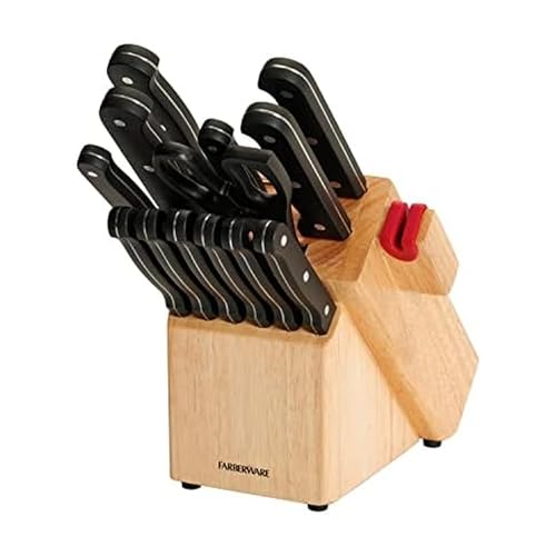 Farberware 14-Piece Triple-Rivet Knife Block Set with Built-In EdgeKeeper Knife Sharpener
