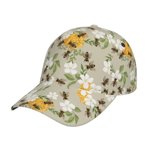 Honey Bee Baseball Cap Hats Adjustable Trucker Hat Outdoor Sun Cap for Men Women Dad Hat