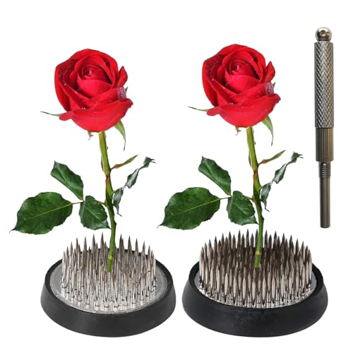 ponezg Set of 2 Flower Hedgehogs, Stainless Steel, Round, 46 mm + 50 mm, Flower Hedgehog, Flower Frog