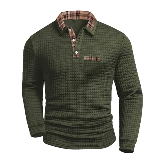 Men's Quarter Button Sweater Long Sleeve Mock Neck Pullover Gentleman Fashion Knitted Plaid Henley Tops with Pocket