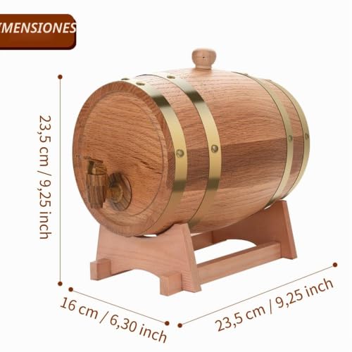 Miniatura 4 de Greensen Barril De Roble 3 Litros, Barrica De Madera Para Vino, Whisky, Licor O Cócteles, Pequeña Para Aficionados Del Vino, Bares Y Eventos