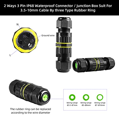5-Pack IP68 Waterproof 2 Way 3-Core Junction Box Electrical Cable Connector, M16 Wire Range(3.5-10mm), Wire Connector for Outdoor Quick Repair Extend Power Cables - Thumbnail 4