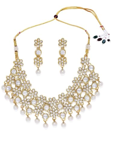 Juego de joyas Kundan en dorado y blanco DMZ-2010 talla S