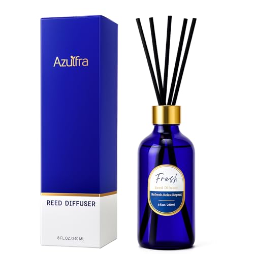 Reed Diffusers Set, 8 Oz Scent Diffuser, 6 Reed Diffuser Sticks, Home Fragrance Hyacinth, Peony & Citrus, Aromatherapy Oil Diffuser Reeds, Blue Bathroom & Office Decor 240 ml
