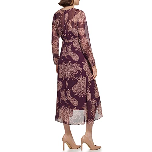 Image of Tommy Hilfiger Women's Long Sleeve Keyhole Neck Chiffon Hi-lo Midi Dress
