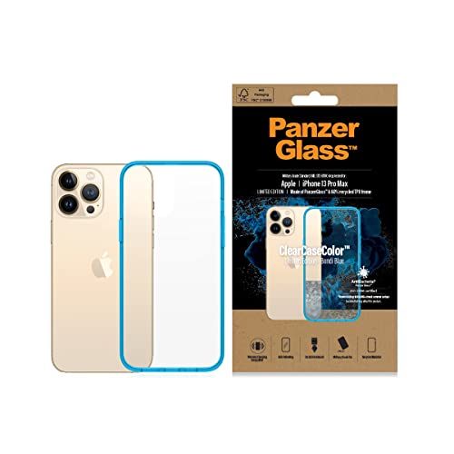 PanzerGlass™ ClearCaseColor™ Étui Antichoc Compatible avec l'iPhone 13 Pro Max - Édition limitée Bondi Blue, étui Rigide de Protection Militaire pour iPhone 13 Pro Max Case.