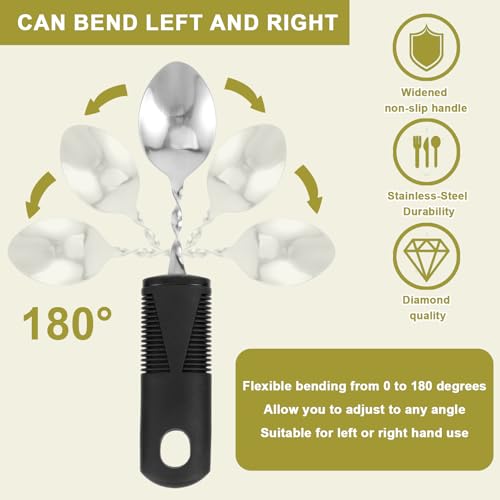 Pizsieat 4 x Parkinson's Cutlery Spoon Thick Handle Easy Grip Vibrating Fork Diet Spoon Anti Shaking Foldable for Elderly Parkinson's and Tremors - Image 3