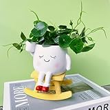 EylbKey Cute ​Rocker Planter Small Succulent Pot Handmade Smiling Face Planter Pot Lightweight Resin Head Plant Pot with Drainage Hole 1Pack